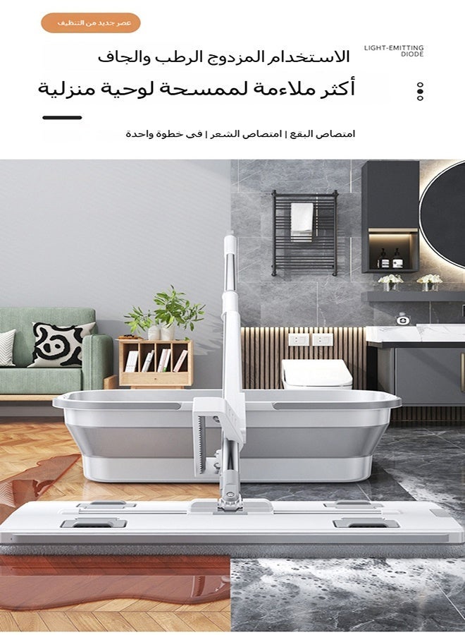 Aijmil ممسحة مسطحة، لا تحتاج إلى غسل، عصارة دفع وسحب، طقم ممسحة دلو مربع قابل للطي محمول، يتضمن 6 وسادات ممسحة. - Image 4